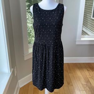 LOFT Black Dotty Print High Neck Tie Back Sleeveless Dress Size Medium